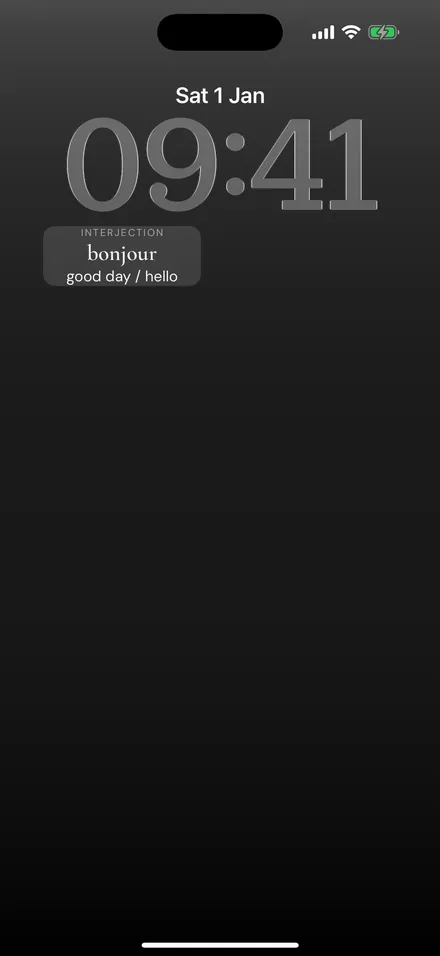 A lock screen with today's Lumessa word shown in a widget