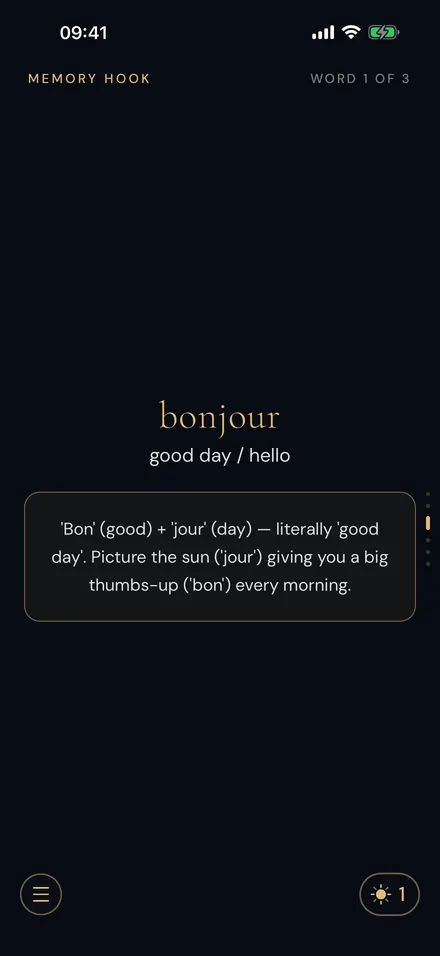 The memory hook for a word