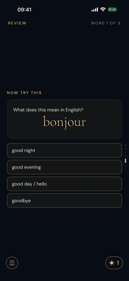 The single quiz question at the end of a lesson